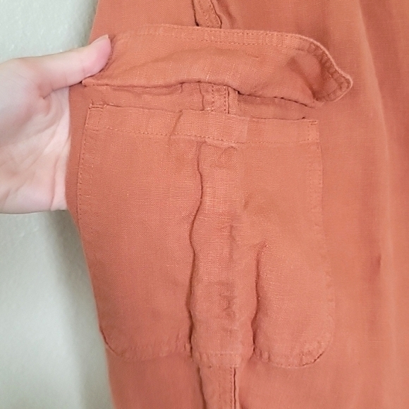 Nicole Miller Orange 100% Linen Cargo Joggers - Size Large - Picture 5 of 9